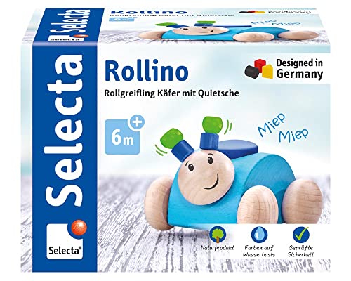 Rollino, 61073 blau, Greifling mit Quietsche aus Holz, 7,5 cm , Rollino, 61073 blau, Greifling mit Quietsche aus Holz, 7,5 cm , von Selecta