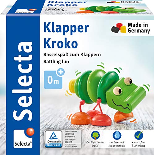 Selecta 61044 Klapper-Kroko, Greifspielzeug, 3 Monate to 3 Jahre,10 cm von Selecta