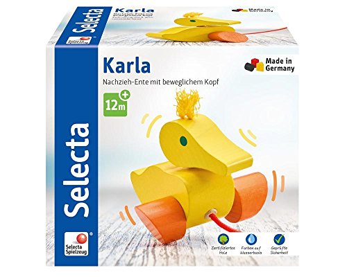 Selecta 62001 Karla, Nachzieh Ente, Schiebe-und Nachziehspielzeug aus Holz, 10 cm von Selecta