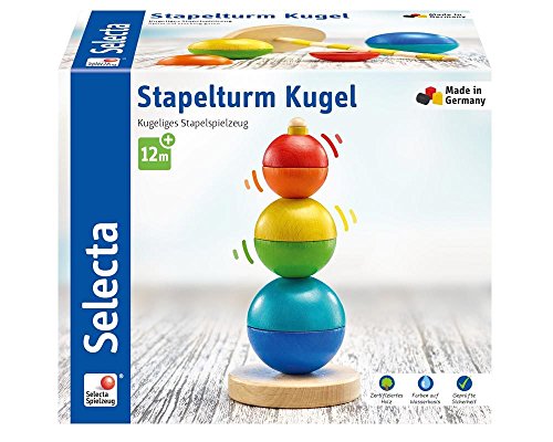 Selecta 62002 Kugel Stapelturm, Holzspielzeug, 16 cm, bunt, M von Selecta