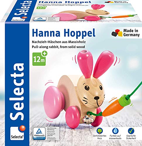 Selecta 62023 Hanna Hoppel, Nachzieh Hase, Schiebe-und Nachziehspielzeug aus Holz, 13 cm von Selecta
