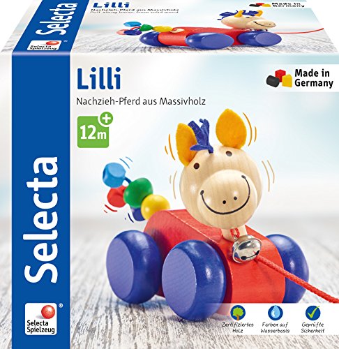 Selecta 62025 Lilli, Nachzieh Pferd, Schiebe-und Nachziehspielzeug aus Holz, 12 cm von Selecta