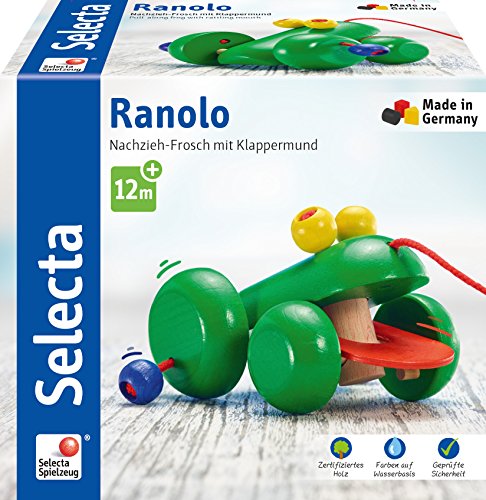 Selecta 62033 Ranolo, Nachzieh Frosch, Schiebe-und Nachziehspielzeug aus Holz, 11 cm von Selecta