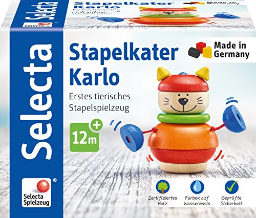 Selecta 62042 Stapelkater Karlo, Stapelspielzeug aus Holz, 10 cm von Selecta