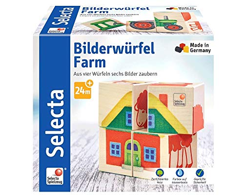 Selecta 62052 Bilderwürfel Farm, Würfelpuzzle aus Holz, 4 Teile von Selecta