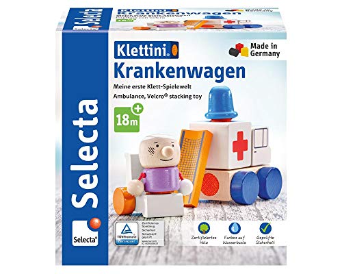 Selecta 62081 Krankenwagen, Flieger, Klett-Stapelspielzeug aus Holz, 7 Teile von Selecta