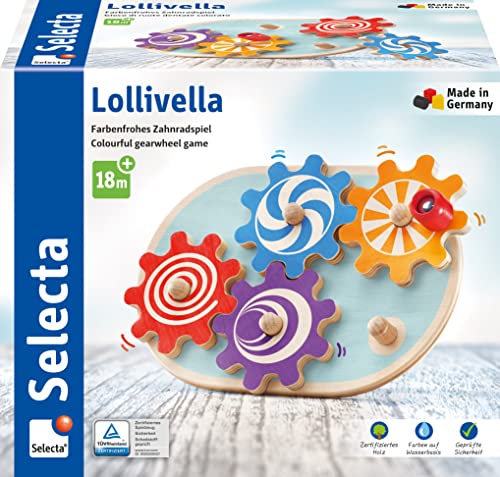 Selecta 62084 Lollivella, Zahnradspiel, Motorikspielzeug aus Holz, 17,5 cm, Bunt von Selecta