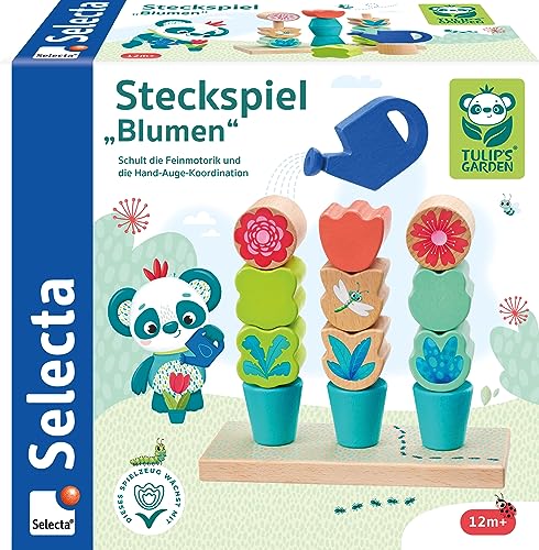 Selecta 62086 Tulips Garden, Steckspiel Blumen, 14 Teile, aus Holz, bunt von Selecta