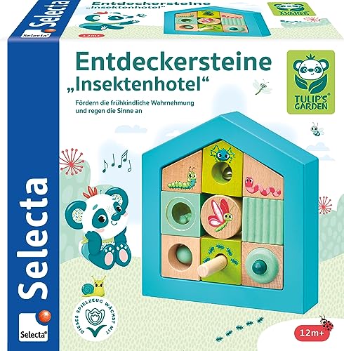 Selecta 62087 Tulips Garden, Entdeckersteine Insektenhotel, 11 Teile aus Holz von Selecta
