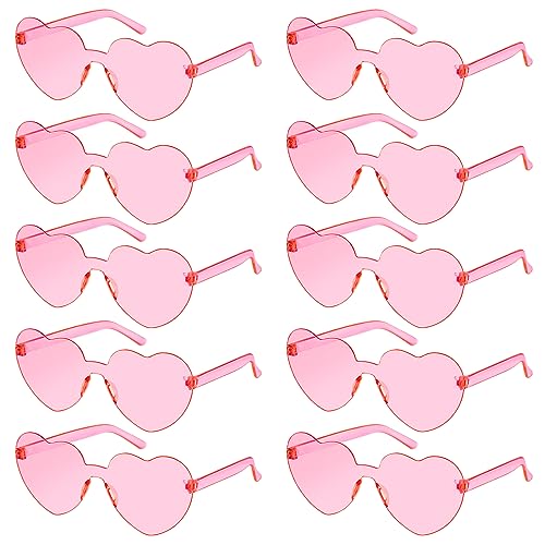 SelfTek 10 Stück Rosa Herz Sonnenbrille, Magische Farben Party Brille Herz, Hippie Brille, Lustige Partybrillen für Fasching Foto Requisiten Geburtstagsfeier für Kinder und Erwachsene von SelfTek