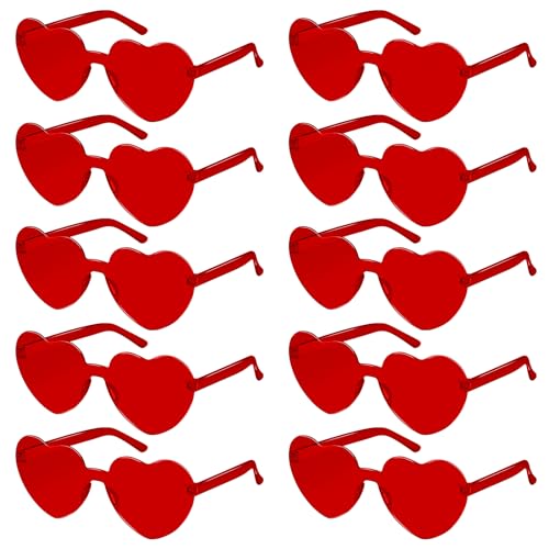 SelfTek 10 Stück Rote Herz Sonnenbrille, Magische Farben Party Brille, Lustige Partybrillen für Fasching Foto Requisiten Geburtstagsfeier für Erwachsene und Kinder von SelfTek