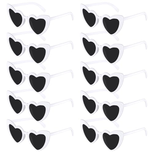 SelfTek Herz Brille, 10 Stück Herz Sonnenbrille Partybrille Herzform Brille, Vintage JGA Brillen Hippie Herzförmige Brille, Herzchen Brille Sonnenbrille Herzform für Party Hochzeit Karneval von SelfTek