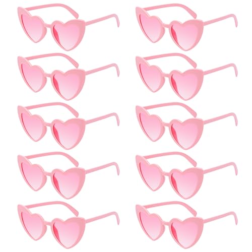 SelfTek Herz Brille Rosa, 10 Stück Retro Herz Sonnenbrille Partybrille Herzform Brille, Pink Vintage JGA Brillen Hippie Herzförmige Brille, Herzchen Brille für Party Hochzeit Karneval von SelfTek