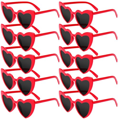 SelfTek Herz Brille Rot, 10 Stück Retro Herz Sonnenbrille Partybrille Herzform Brille, Vintage JGA Brillen Hippie Herzförmige Brille, Herzchen Brille für Party Hochzeit Karneval SelfTek Herz Brille Rot, 10 Stück Retro Herz Sonnenbrille Partybrille Herzform Brille, Vintage JGA Brillen Hippie Herzförmige Brille, Herzchen Brille für Party Hochzeit Karneval von SelfTek