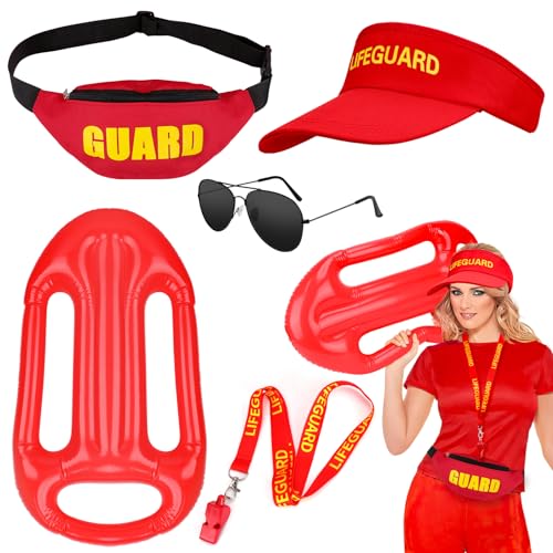 SelfTek Lifeguard Kostüm für Damen und Herren, Rettungsschwimmer Kostüm Set Baywatch Kostüm, Rettungsboje, Zubehör, Rot, Verstellbare Sonnenschutz Hut für Karneval Halloween SelfTek Lifeguard Kostüm für Damen und Herren, Rettungsschwimmer Kostüm Set Baywatch Kostüm, Rettungsboje, Zubehör, Rot, Verstellbare Sonnenschutz Hut für Karneval Halloween von SelfTek