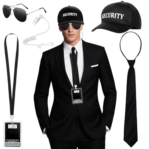 SelfTek Men in Black Kostüm Zubehör - 6 Stück Agenten Kostüm Geheimdienstkostüm Zubehör mit Schwarze SECURITY Hut Sonnenbrille ID Card Krawatte Kopfhörer für Halloween Karneval Kostümparty SelfTek Men in Black Kostüm Zubehör - 6 Stück Agenten Kostüm Geheimdienstkostüm Zubehör mit Schwarze SECURITY Hut Sonnenbrille ID Card Krawatte Kopfhörer für Halloween Karneval Kostümparty von SelfTek