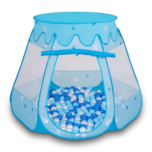 Selonis Baby Spielzelt Mit Plastikbällen Zelt 105X90cm/100 Bälle Plastikkugel Kinder, Blau:Babyblau-Blau-Perle von SELONIS