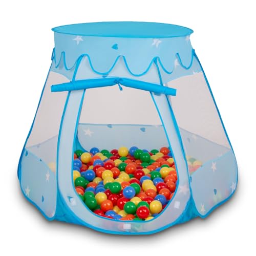 Selonis Baby Spielzelt Mit Plastikbällen Zelt 105X90cm/100 Bälle Plastikkugel Kinder, Blau:Gelb-Grün-Blau-Rot-Orange von SELONIS