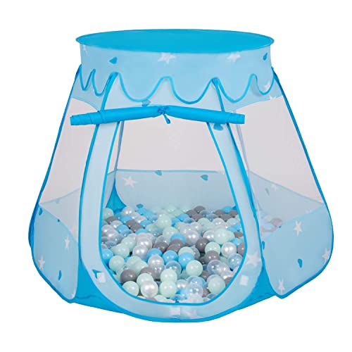 Selonis Baby Spielzelt Mit Plastikbällen Zelt 105X90cm/100 Bälle Plastikkugel Kinder, Blau:Perle-Grau-Transparent-Babyblau-Mint von SELONIS