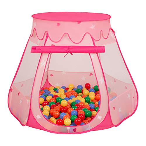 SELONIS Baby Spielzelt Mit Plastikbällen Zelt 105X90cm/100 Bälle Plastikkugel Kinder, Pink:Gelb-Grün-Blau-Rot-Orange von SELONIS