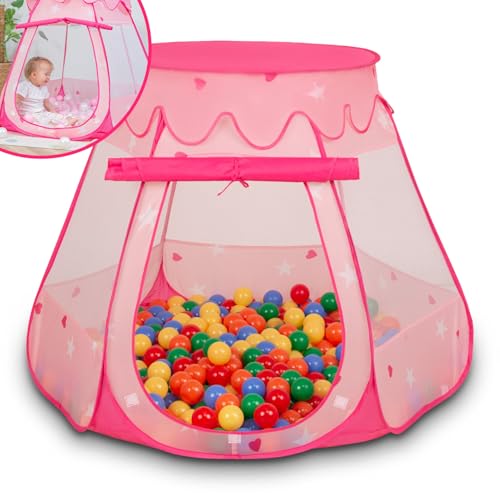 SELONIS Baby Spielzelt Mit Plastikbällen Zelt 105X90cm/100 Bälle Plastikkugel Kinder, Pink:Gelb-Grün-Blau-Rot-Orange von SELONIS