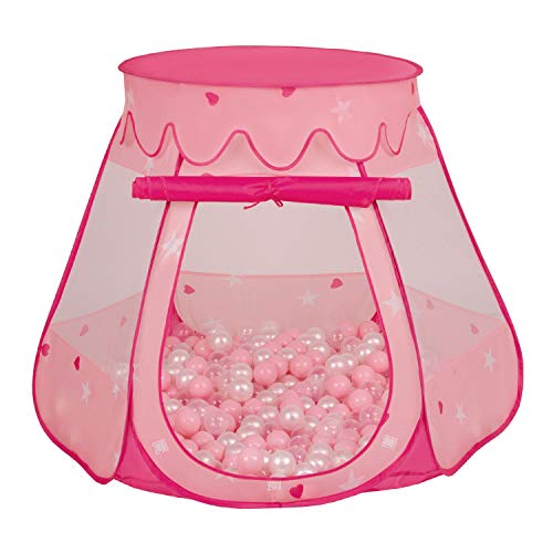 Selonis Baby Spielzelt Mit Plastikbällen Zelt 105X90cm/100 Bälle Plastikkugel Kinder, Pink:Puderrosa-Perle-Transparent von SELONIS