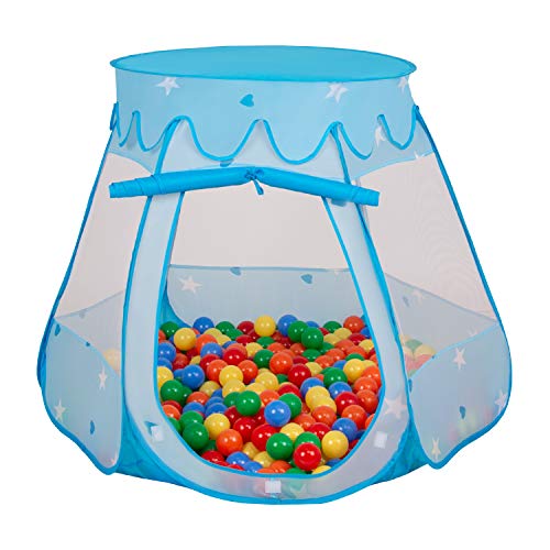 SELONIS Baby Spielzelt Mit Plastikbällen Zelt 105X90cm/200 Bälle Plastikkugel Kinder, Blau:Gelb-Grün-Blau-Rot-Orange von SELONIS