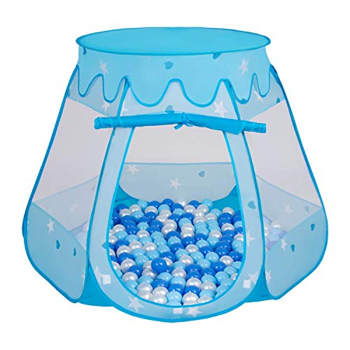 SELONIS Baby Spielzelt Mit Plastikbällen Zelt 105X90cm/300 Bälle Plastikkugel Kinder, Blau:Babyblau-Blau-Perle von SELONIS
