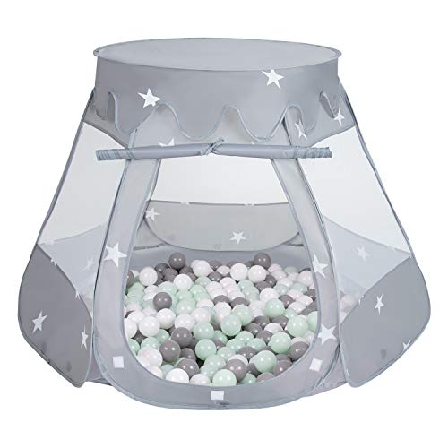 SELONIS Baby Spielzelt Mit Plastikbällen Zelt 105X90cm/300 Stück Bälle Plastikkugel Kinder, Grau:Weiß/Grau/Minze von SELONIS