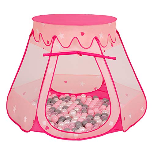 Selonis Baby Spielzelt Mit Plastikbällen Zelt 105X90cm/600 Bälle Plastikkugel Kinder, Pink:Perle-Grau-Transparent-Puderrosa von SELONIS