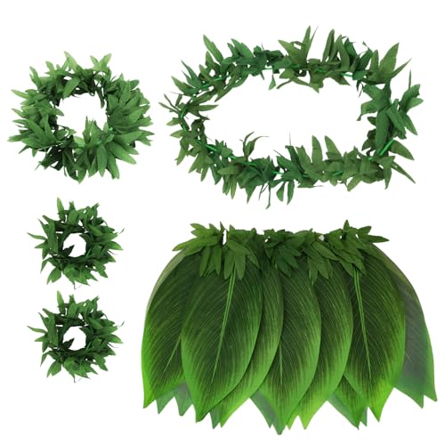 Semato 5-teiliges Hawaii-Blätterrock-Set für Luau-Party-Girlande, Stirnband, Armbänder, Halloween-Kostüm, Hawaii-Partyzubehör Semato 5-teiliges Hawaii-Blätterrock-Set für Luau-Party-Girlande, Stirnband, Armbänder, Halloween-Kostüm, Hawaii-Partyzubehör von Semato