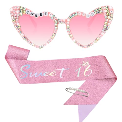 Semato Geschenk zum 16. Geburtstag für sie, süße Schärpe und Sonnenbrille, Dekoration zum 16. Geburtstag Semato Geschenk zum 16. Geburtstag für sie, süße Schärpe und Sonnenbrille, Dekoration zum 16. Geburtstag von Semato