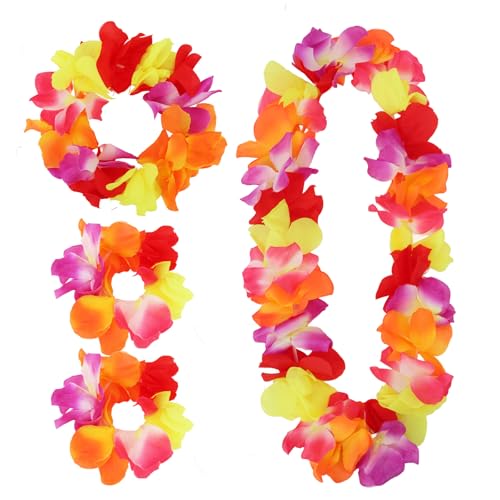 Semato Hawaii-Lei-Set für Luau-Party, Blumengirlande, Stirnband, Armbänder, Halloween-Kostüm, Hawaii-Zubehör, Strandparty-Zubehör, 4-teiliges Set Semato Hawaii-Lei-Set für Luau-Party, Blumengirlande, Stirnband, Armbänder, Halloween-Kostüm, Hawaii-Zubehör, Strandparty-Zubehör, 4-teiliges Set von Semato