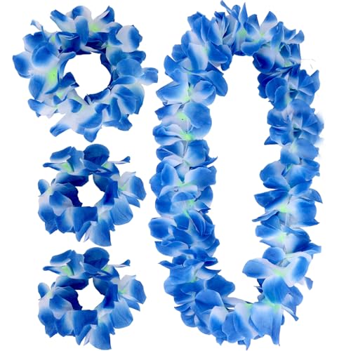 Semato Hawaii-Set für Luau-Party, Blumengirlande, Stirnband, Armbänder, Halloween-Kostüm, Hawaii-Zubehör, Strandparty-Zubehör, Blau, 4 Stück Semato Hawaii-Set für Luau-Party, Blumengirlande, Stirnband, Armbänder, Halloween-Kostüm, Hawaii-Zubehör, Strandparty-Zubehör, Blau, 4 Stück von Semato