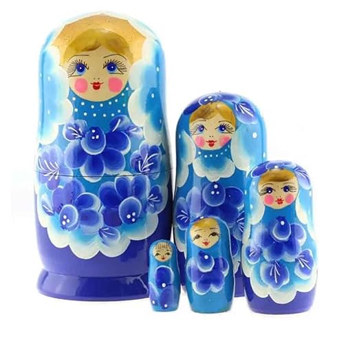 Semenovskay Rospis Matroschka Babuschka Matrjoschka russische Holzpuppen handbemalt Set 5 Puppen Blume (blau) von Semenovskay Rospis
