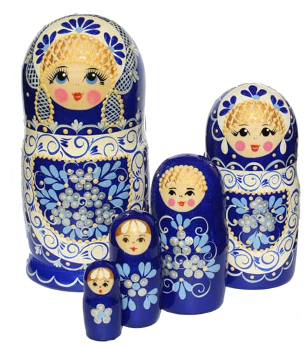 Semenovskay Rospis russische Matroschka Babuschka Matrjoschka Holzpuppen handbemalt Set 5 Puppen Blume (blau) von Semenovskay Rospis