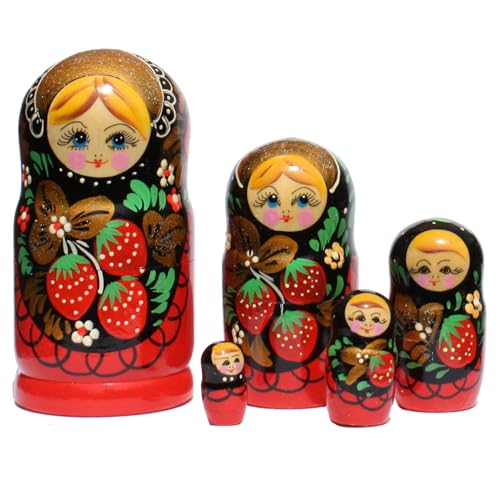 Semenovskay Rospis russische Matroschka Babuschka Matrjoschka Holzpuppen handbemalt Set aus 5 Puppen Blume (schwarz) von Semenovskay Rospis