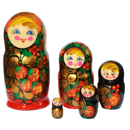 Semenovskay Rospis russische Matroschka Babuschka Matrjoschka Holzpuppen handbemalt Set aus 5 Puppen Blume (schwarz) von Semenovskay Rospis