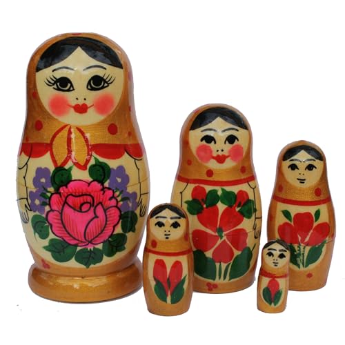 Semenovskaya Rospis Matroschka Puppen Babuschka Matrjoschka Holzpuppen oroginal klassisch (5 Puppen 11 cm Gold) von Semenovskaya Rospis