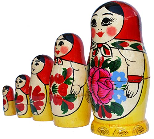 Semenovskaya Rospis Matroschka Figuren Babuschka Matrjoschka Holzpuppen klassisch (5 Puppen 11 cm rotes Tuch) von Semenovskaya Rospis