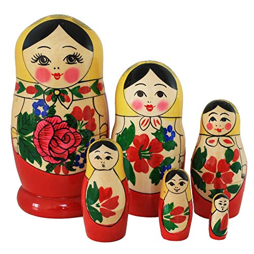 Semenovskaya Rospis original russische Matroschka Puppen Babuschka Matrjoschka Holzpuppen klassisch (6 Puppen 13 cm gelbes Tuch) von Semenovskaya Rospis