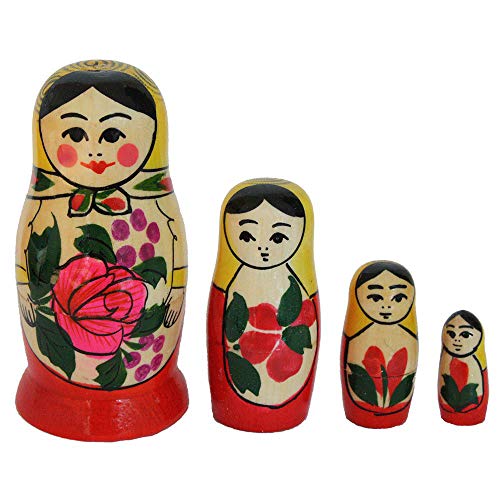 Semenowskaja Rospis, Russland Matroschka Puppen Babuschka Matryoshka Holzfiguren gelbes Tuch Set 4 Figuren 9 cm von Semenowskaja Rospis, Russland