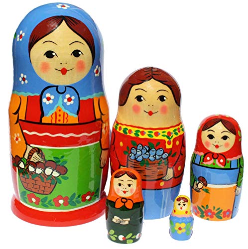 Semenowskaja Rospis Matroschka Puppen Original Babuschka Holz Set 5 Figuren (mit Korb) von Semenowskaja Rospis