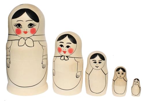 Semenowskaya Rospis Russische Matrjoschka Matroschka Rohling mit Konturen zum selbstbemalen Holz Set 5 Figuren 16 cm von Semenowskaya Rospis