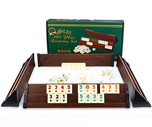 Semus - Star Holz Optik Rummy Set Okey mit Melamin Steine Plastik Okey TAKIMI/Dunkel von Semus