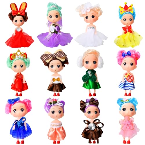 12 PC Prinzessinnen Puppen Set, 5 Zoll Mini Figuren – Inklusive Tiaras und Haarschmuck – Geschenke für Mädchen, Spielzeug für Kinder 2 3 4 5 Jahren von SenZjx
