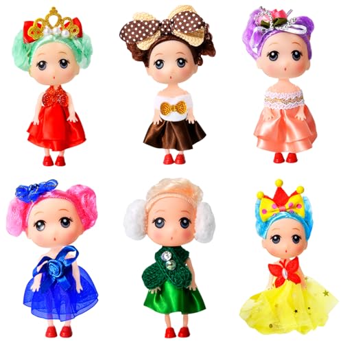 6 PC Prinzessinnen Puppen Set, 5 Zoll Mini Figuren – Inklusive Tiaras und Haarschmuck – Geschenke für Mädchen, Spielzeug für Kinder 2 3 4 5 Jahren von SenZjx