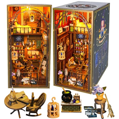 SenZjx DIY Book Nook Kit für Erwachsene, Book Nook Buchstütze Puppenhaus, DIY Miniatur Haus Kit, 3D Puzzle Holz Magisches Haus mit Möbeln und LED-Leuchten von SenZjx
