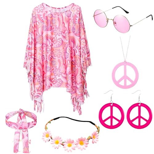 6 Stück Hippie Kostüm Set - 60er 70er Jahre Bekleidung Accessoires mit Hippie Poncho Frieden Zeichen Ohrringe Stirnband Hippie Sonnenbrillen Halskette,Fasching Karneval Kostüm Damen-A 6 Stück Hippie Kostüm Set - 60er 70er Jahre Bekleidung Accessoires mit Hippie Poncho Frieden Zeichen Ohrringe Stirnband Hippie Sonnenbrillen Halskette,Fasching Karneval Kostüm Damen-A von Senchinner