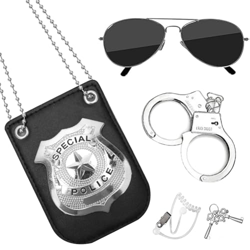Handschellen Kinder Polizei Set, 5-teiliges Polizei Kostüm Zubehör mit Handschellen, Schlüssel, Polizei Abzeichen, Party Sonnenbrille und Ohrstöpseln für Karneval, Mottoparty und Cosplay Handschellen Kinder Polizei Set, 5-teiliges Polizei Kostüm Zubehör mit Handschellen, Schlüssel, Polizei Abzeichen, Party Sonnenbrille und Ohrstöpseln für Karneval, Mottoparty und Cosplay von Senchinner